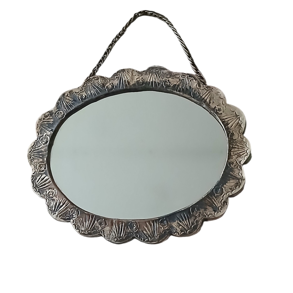 Ornate Silver Oval Mirror